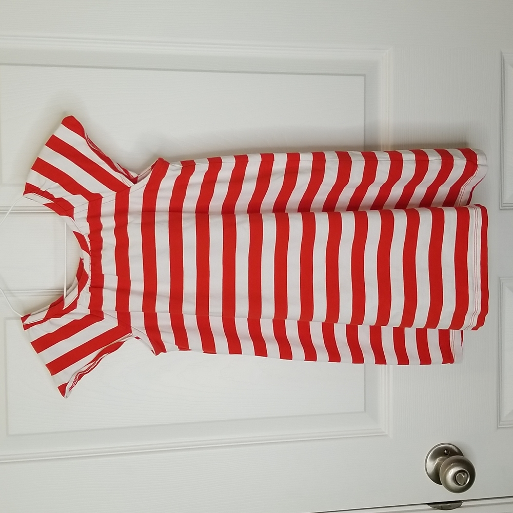 Hanna Andersson Red & White Striped Cap Sleeve Tunic Top, Girls 6-7 (120)